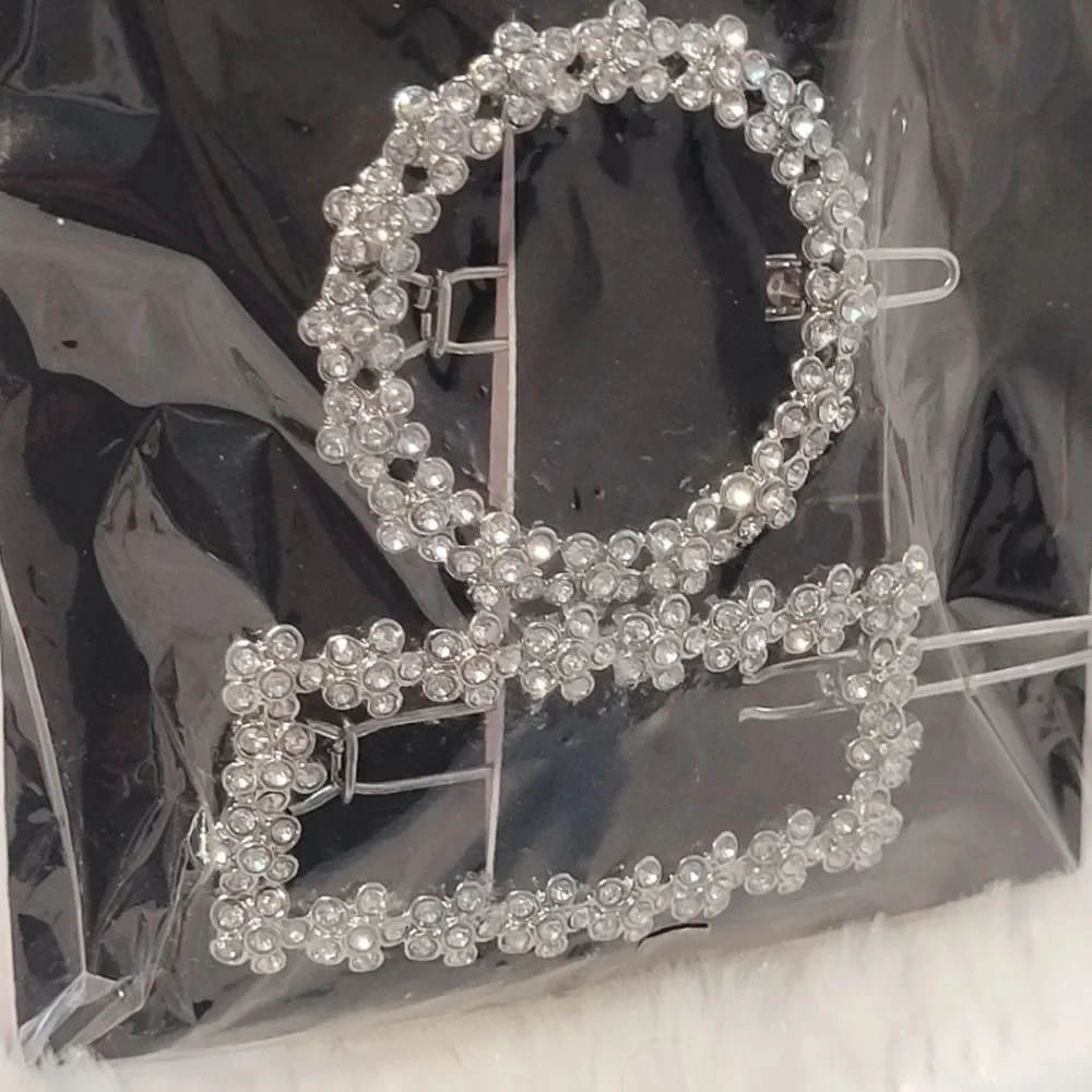 Zaxie Circle and Square Hair Clips Set of 2 Clear Stones in Floral Design New